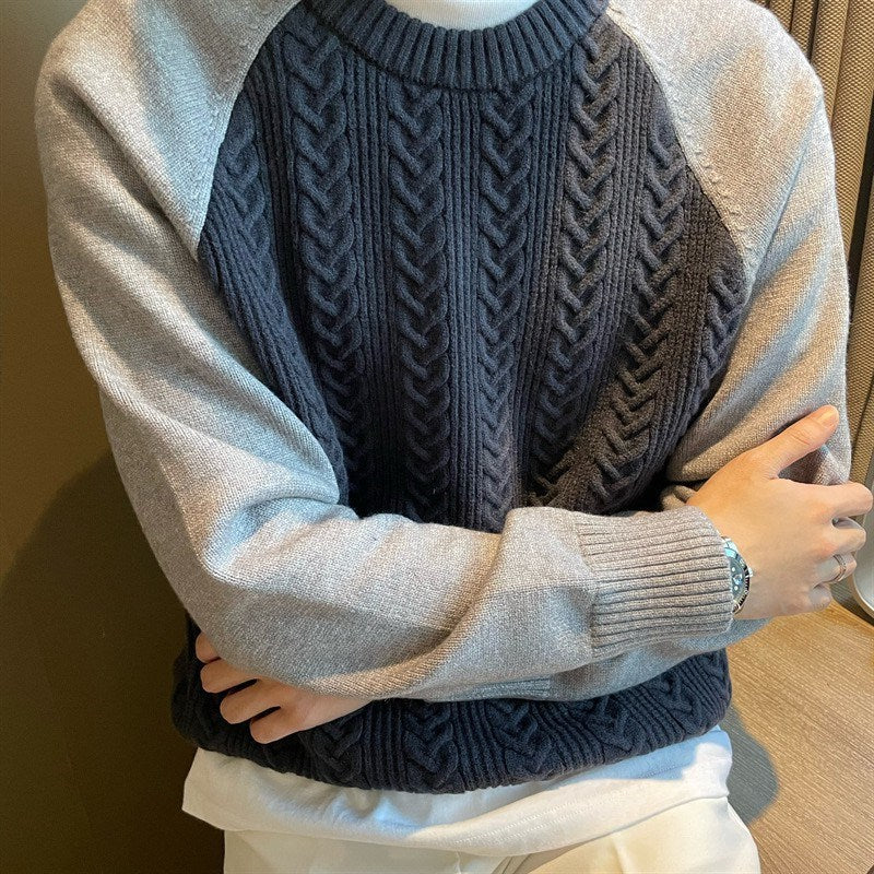 Thickened Color-blocked Cable Knit l Men's Sweater