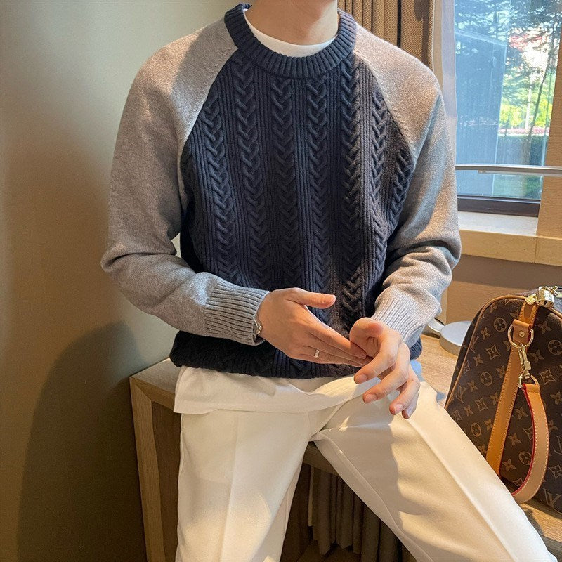 Thickened Color-blocked Cable Knit l Men's Sweater