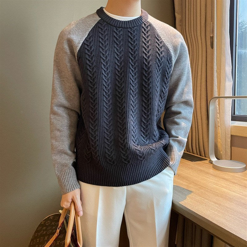 Thickened Color-blocked Cable Knit l Men's Sweater