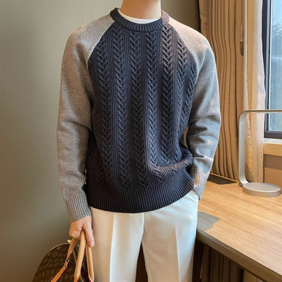 Thickened Color-blocked Cable Knit l Men's Sweater