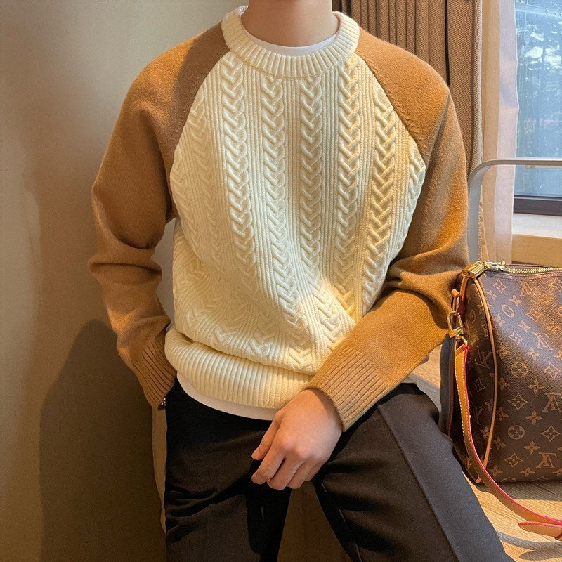 Thickened Color-blocked Cable Knit l Men's Sweater