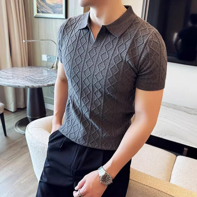 Men's Lapel Short Sleeve Knitted Sweater
