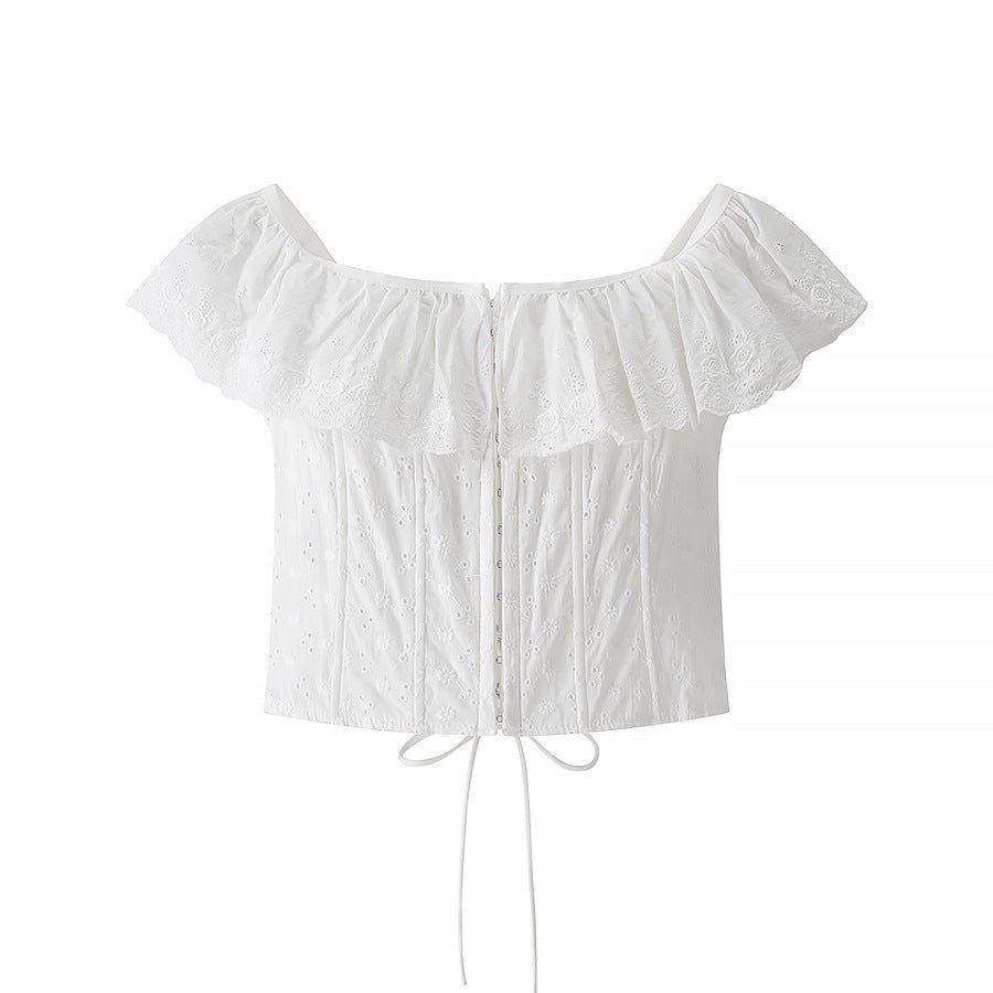 Women's French Two-tone All-cotton Embroidered Lace Ruffled Vest