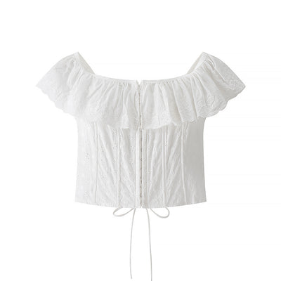 Women's French Two-tone All-cotton Embroidered Lace Ruffled Vest