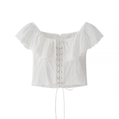 Women's French Two-tone All-cotton Embroidered Lace Ruffled Vest