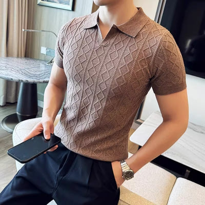 Men's Lapel Short Sleeve Knitted Sweater