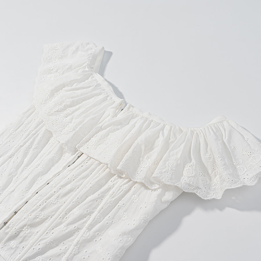 Women's French Two-tone All-cotton Embroidered Lace Ruffled Vest