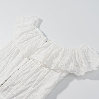 Women's French Two-tone All-cotton Embroidered Lace Ruffled Vest