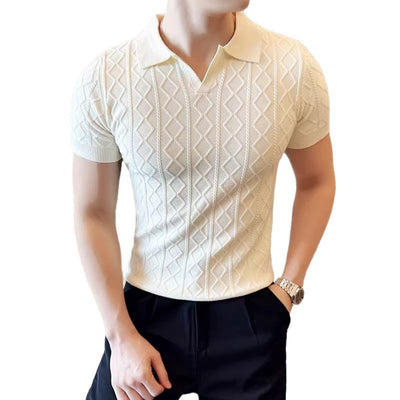 Men's Lapel Short Sleeve Knitted Sweater