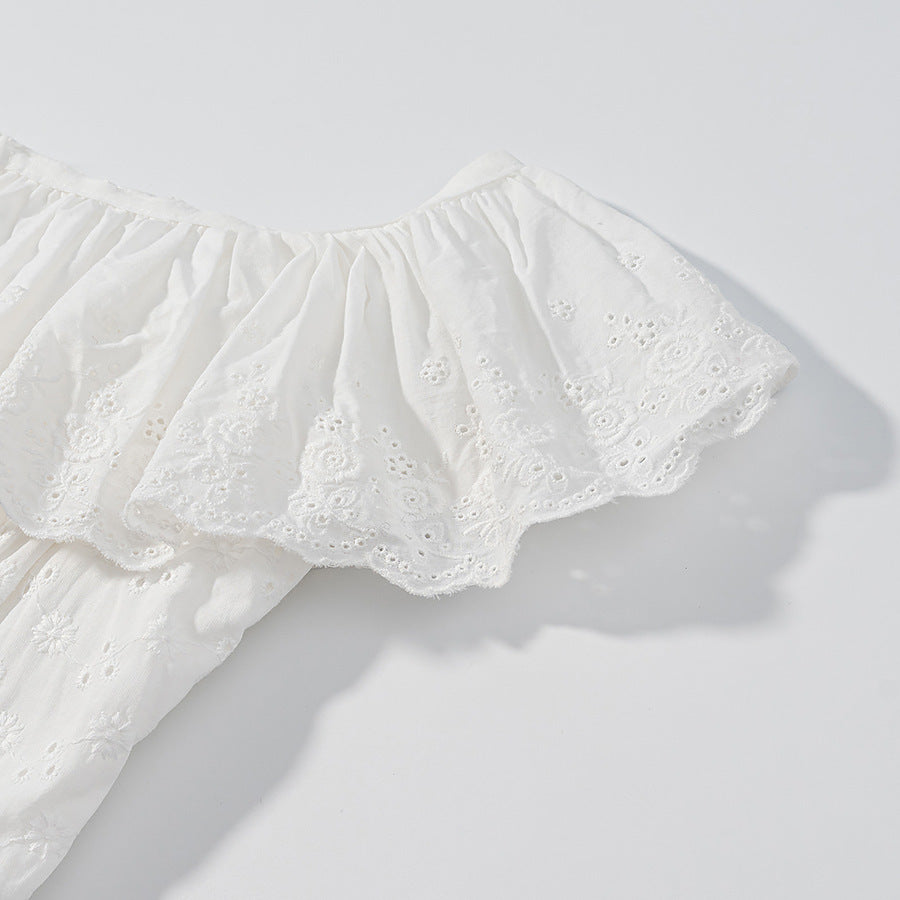 Women's French Two-tone All-cotton Embroidered Lace Ruffled Vest