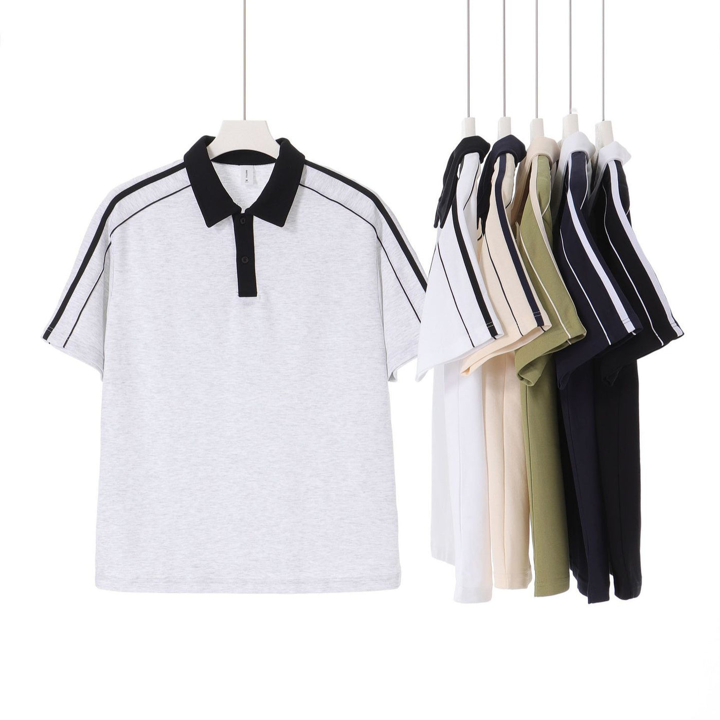 Casual Lapel Short Sleeve T-Shirt Loose Cotton Drop Shoulder Polo Shirt